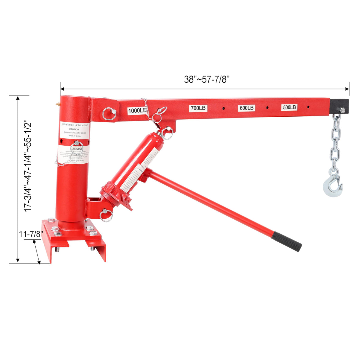 Hydraulic Pickup Truck Crane, 1000 lbs Capacity, 360° Swivel, Red D12567