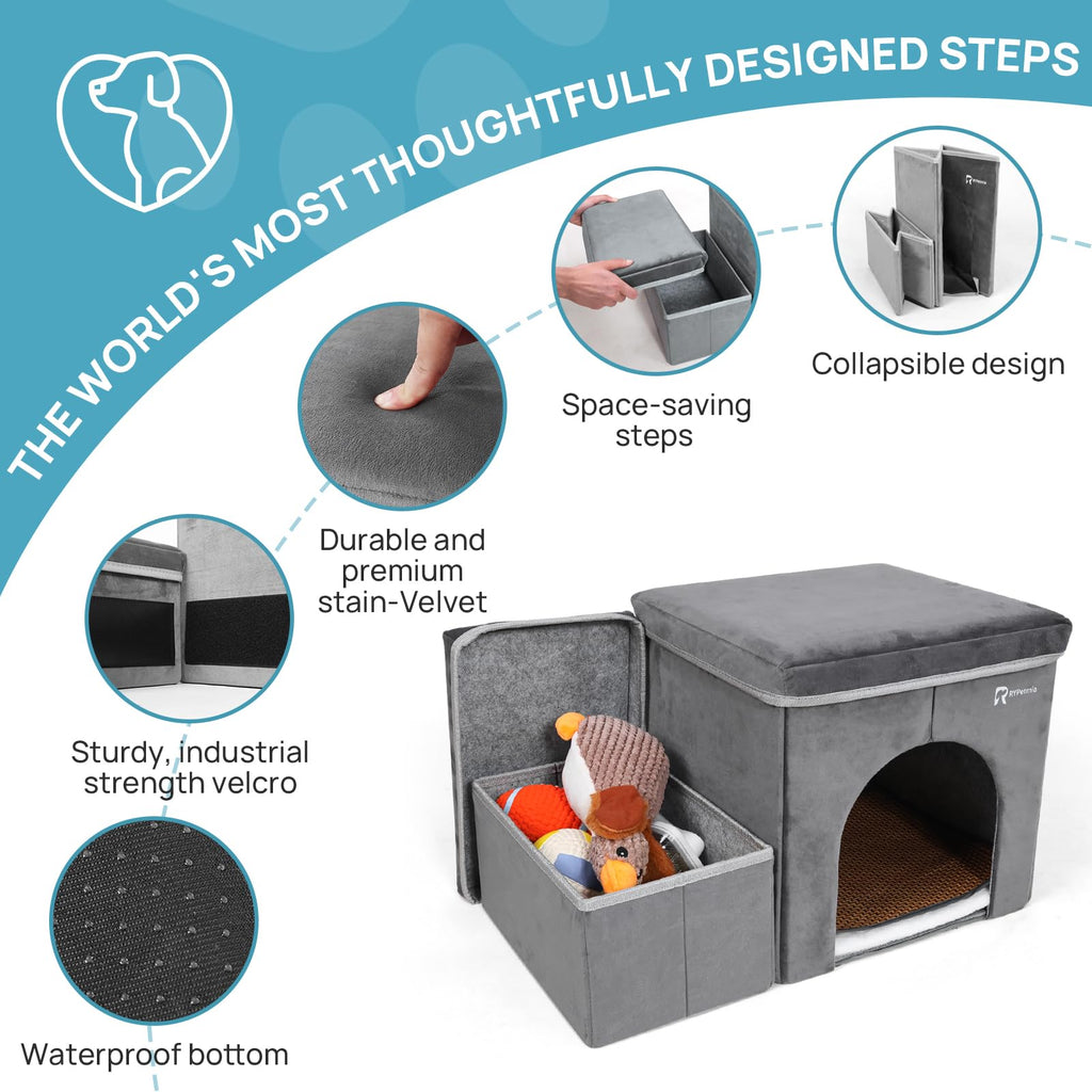 Foldable Pet Stairs with House & Storage G4820