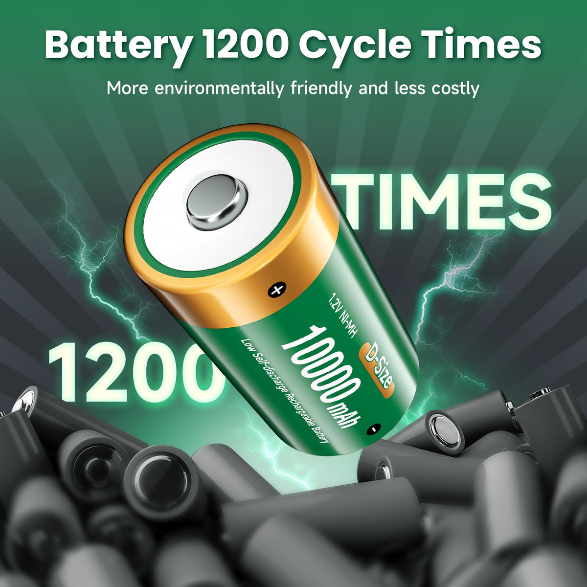 4 Pack 1.2V D Size Rechargeable Batteries W805