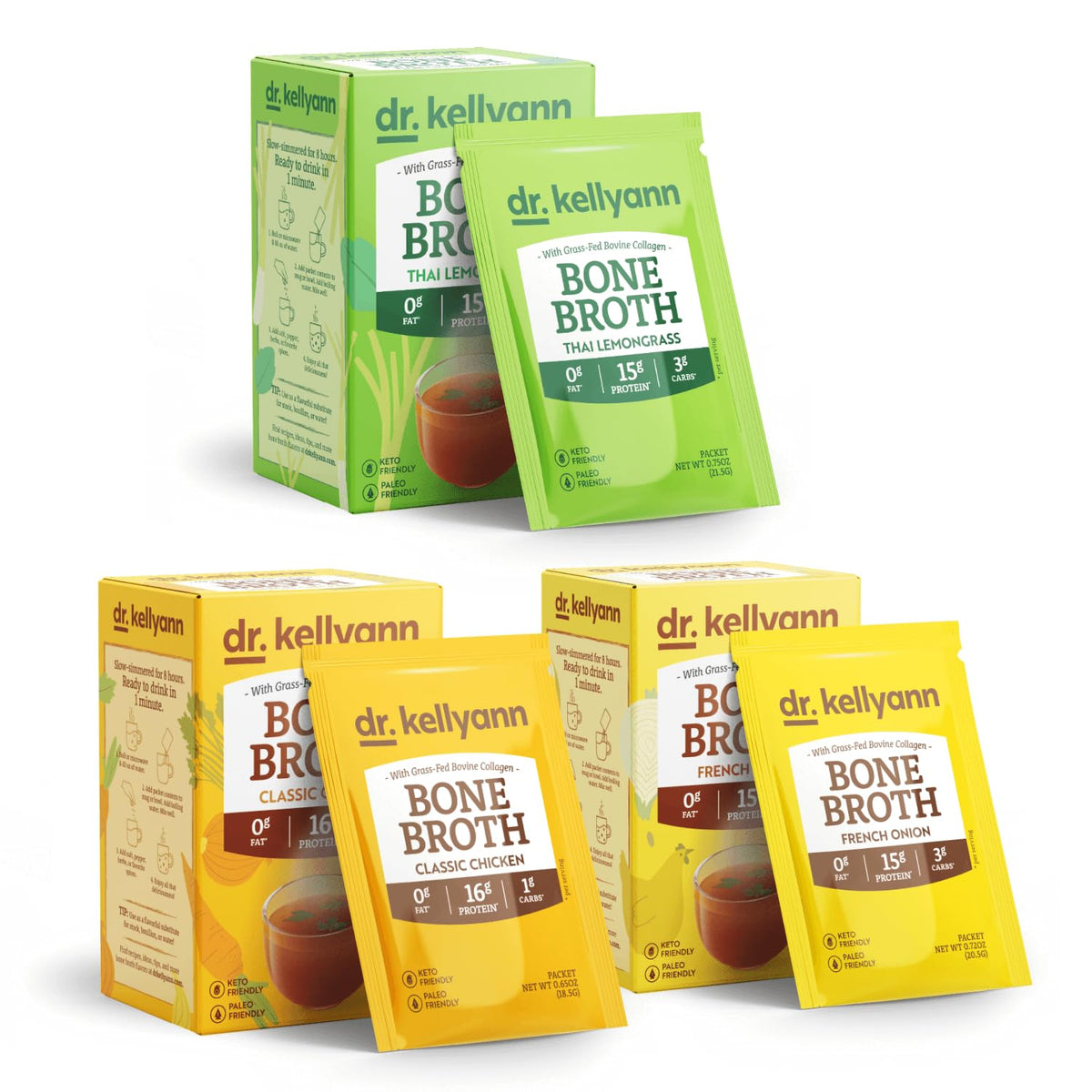 Bone Broth Packets Variety Pack 3 Boxes 21 Servings K660