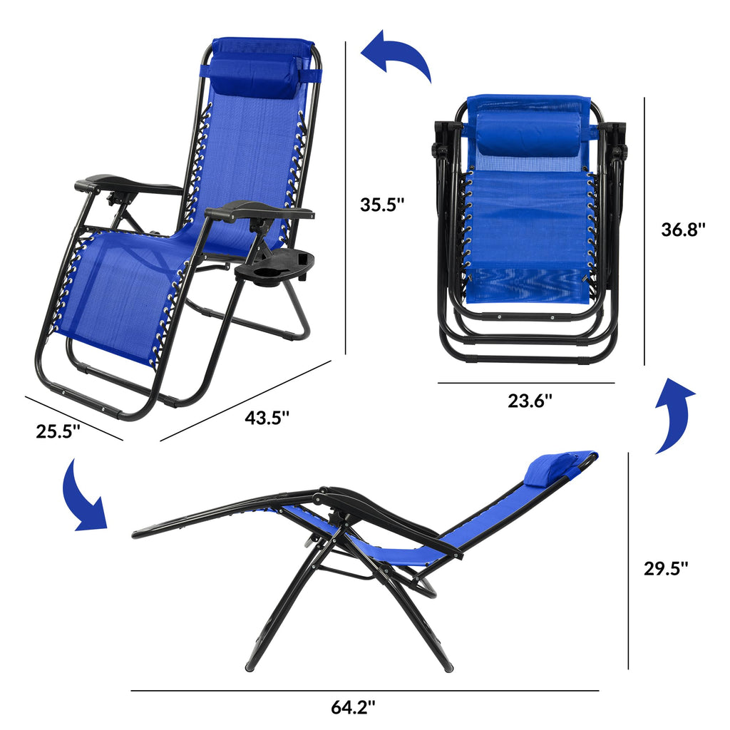 Zero Gravity Chair Set of 2 with Cup Holder Blue M437078