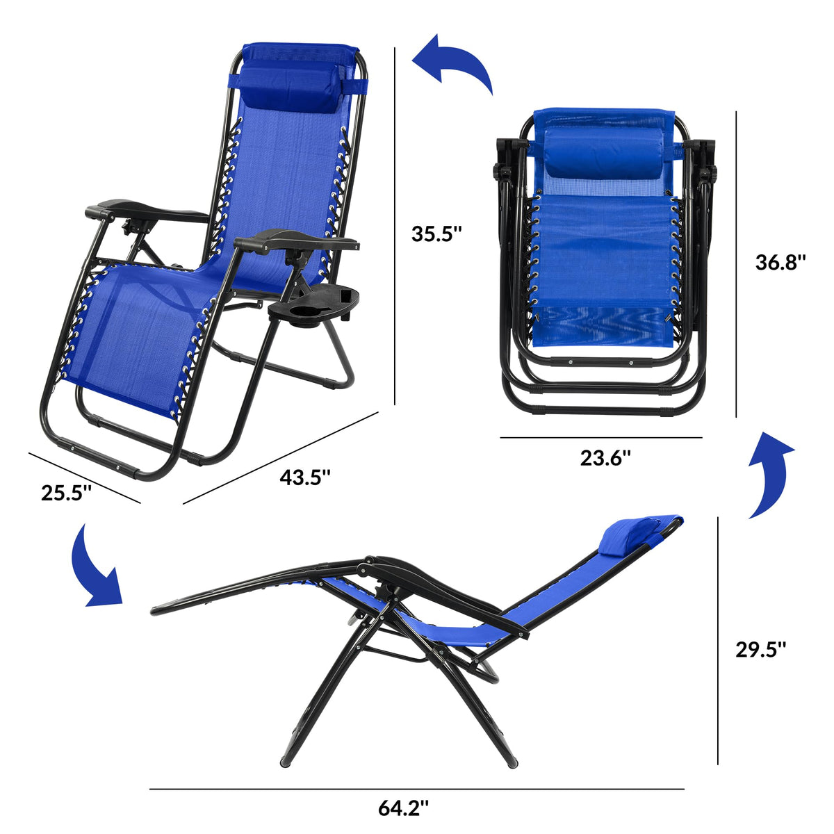 Zero Gravity Chair Set of 2 with Cup Holder Blue M437078