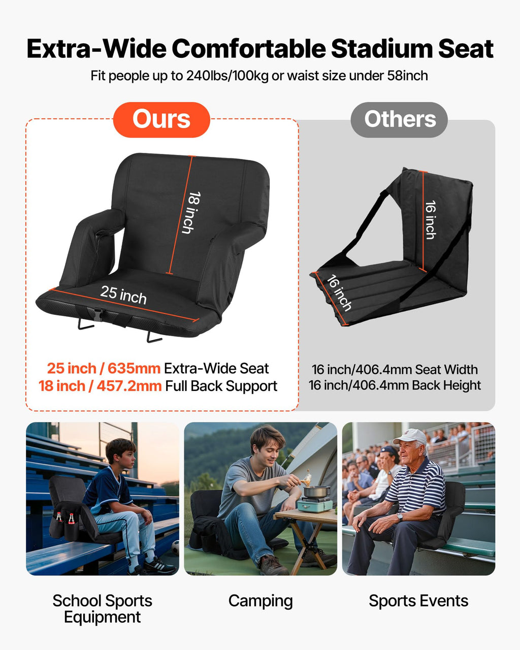 6 Adjustable Angle Padded Stadium Seat with Armrest M726433