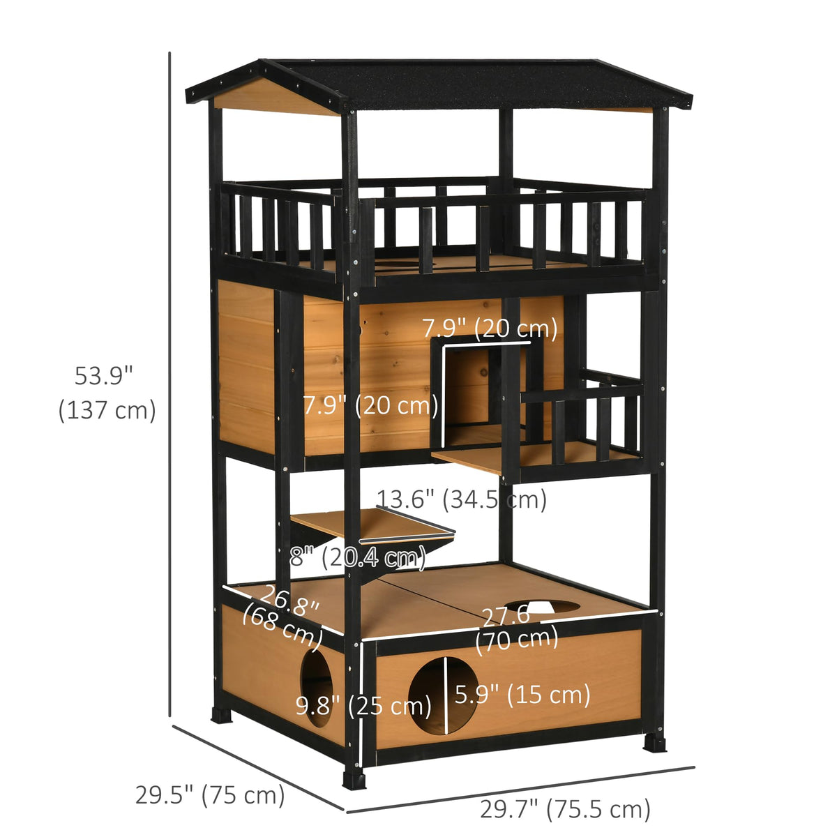 3-Story Wooden Outdoor Cat House with Raised Floor F415576