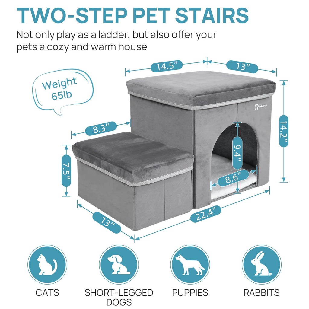 Foldable Pet Stairs with House & Storage G4820