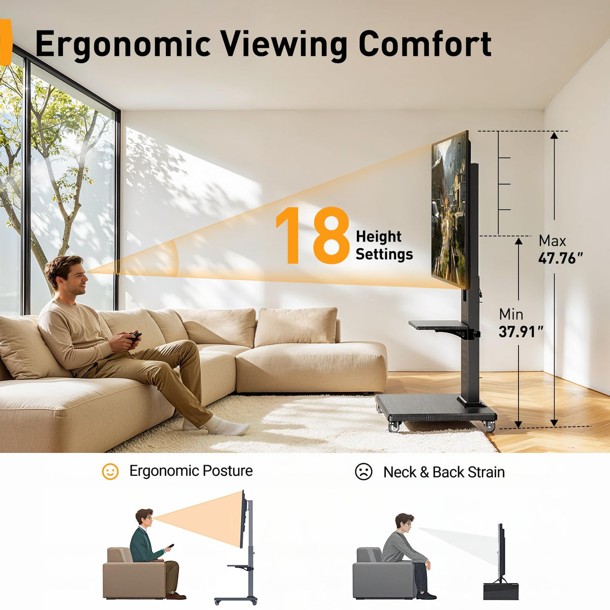 Rolling TV Stand with Pegboard for 32–86 inch TVs J97018