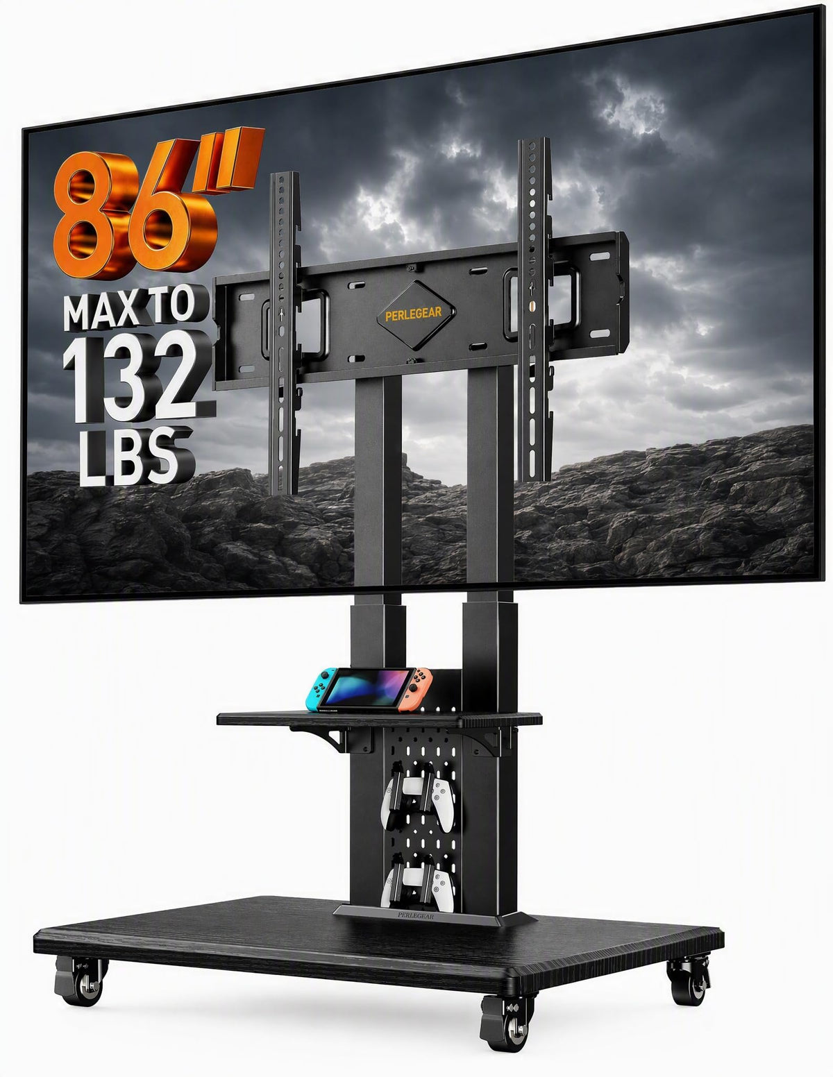 Rolling TV Stand with Pegboard for 32–86 inch TVs J97018
