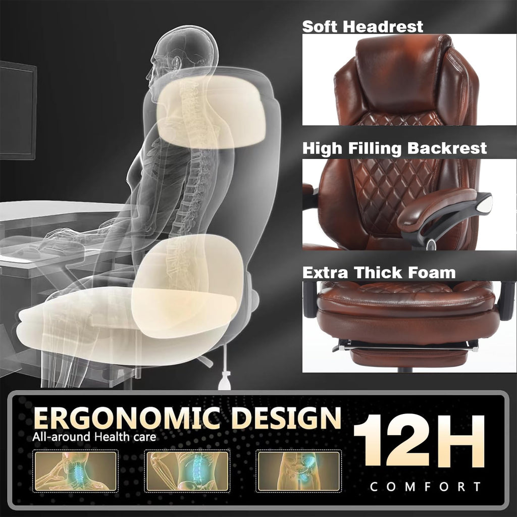 Brown Leather Reclining Office Desk Chair with Foot Rest B578