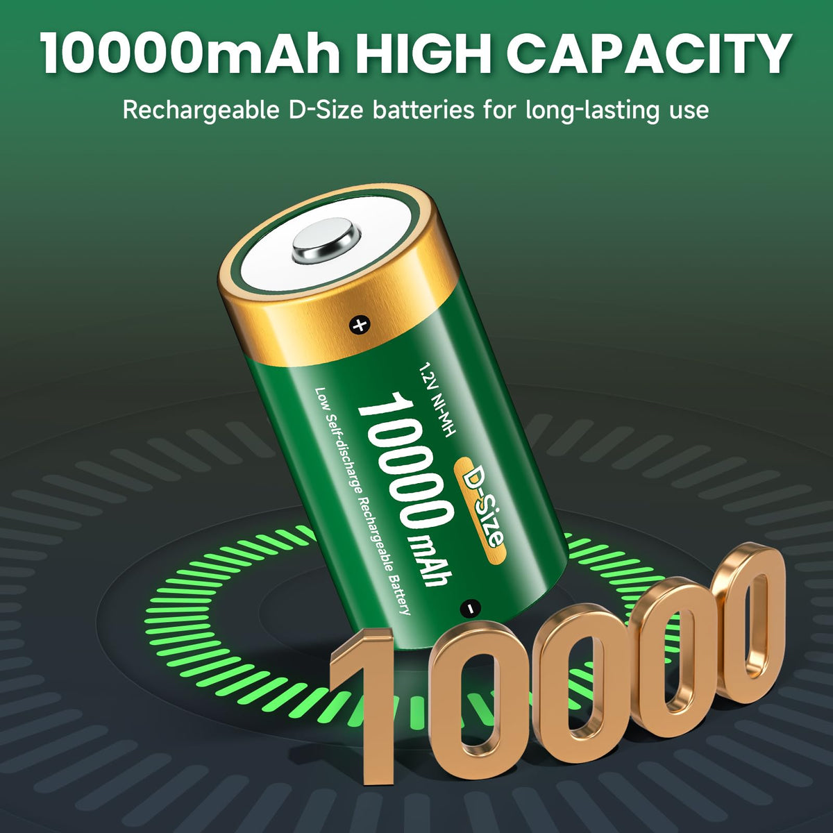 4 Pack 1.2V D Size Rechargeable Batteries W805