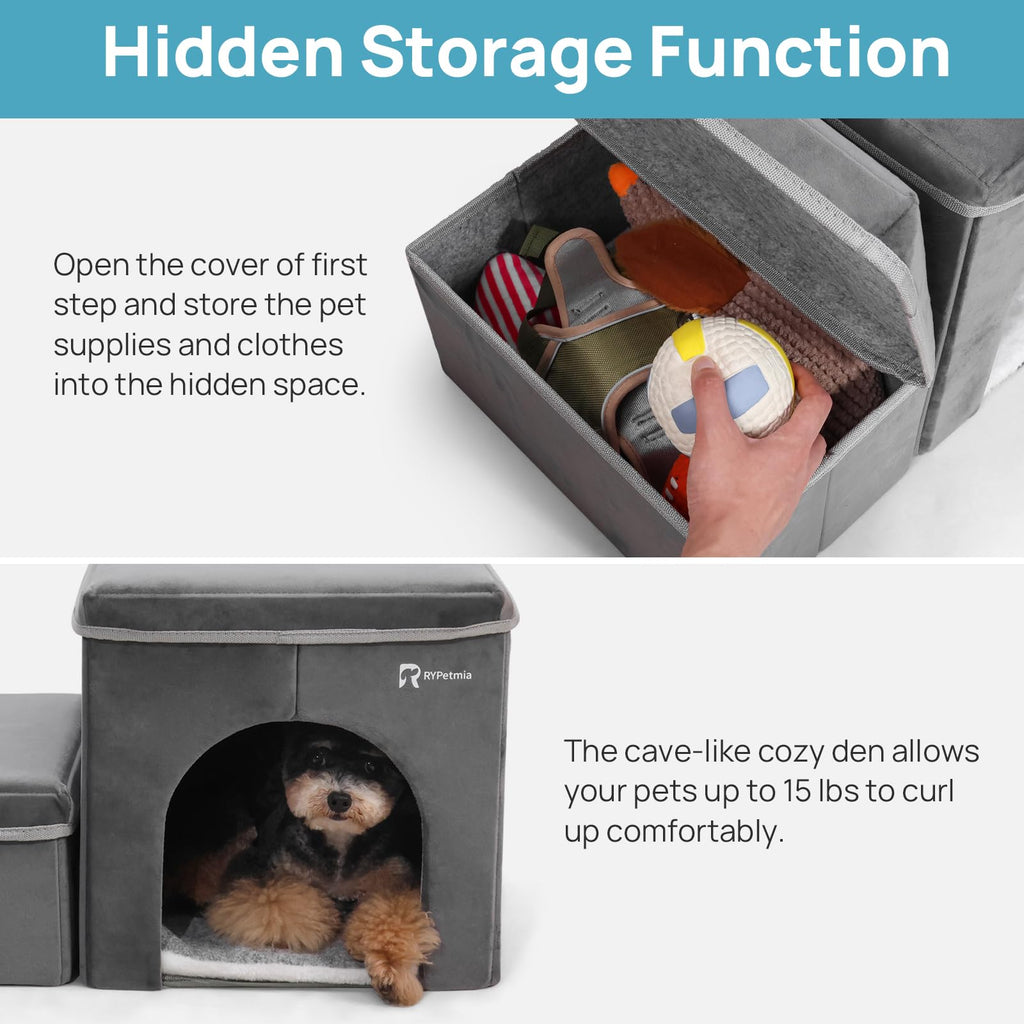 Foldable Pet Stairs with House & Storage G4820