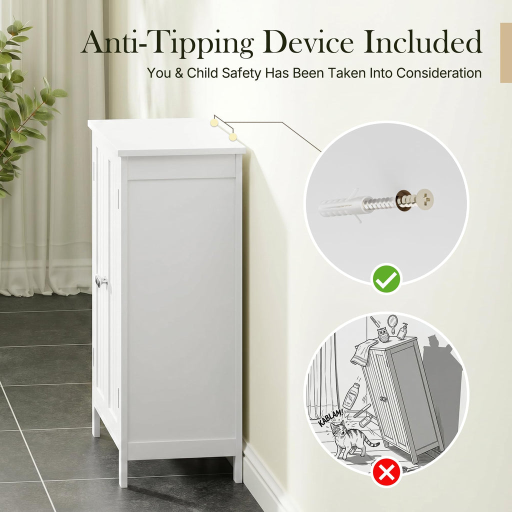 Bathroom Floor Storage Cabinet with Adjustable Shelf and Double Door T95854