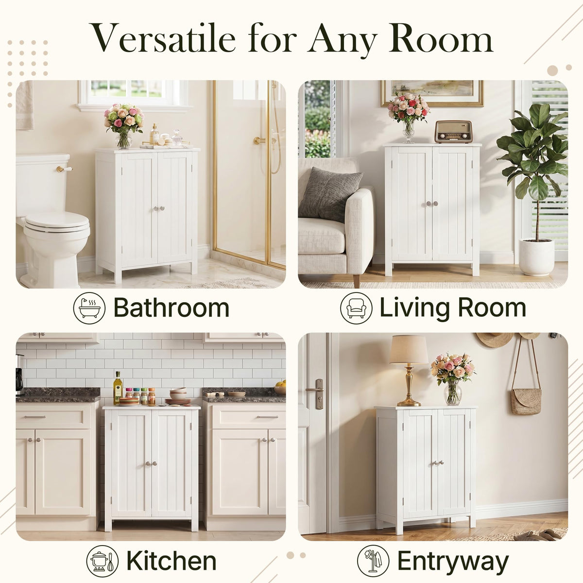 Bathroom Floor Storage Cabinet with Adjustable Shelf and Double Door T95854