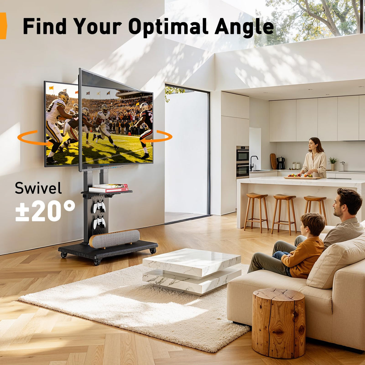 Rolling TV Stand with Pegboard for 32–86 inch TVs J97018