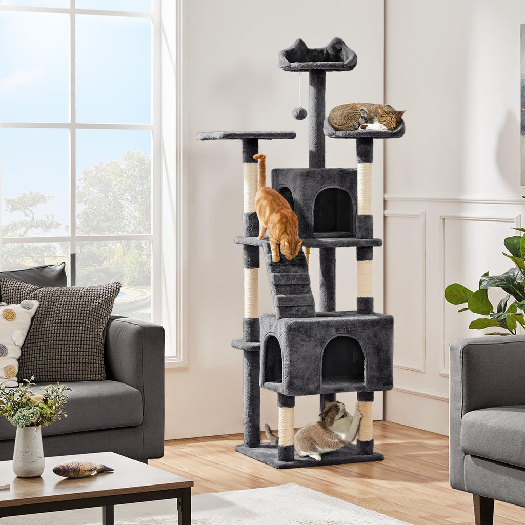 72in Dark Gray Cat Tree Tower with 2 Condos & 3 Perches S884800