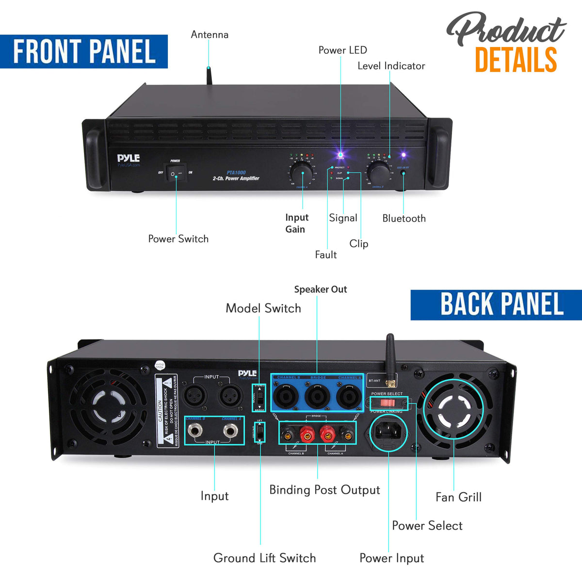 1000 Watt 2-Channel Bluetooth Power Amplifier D6495