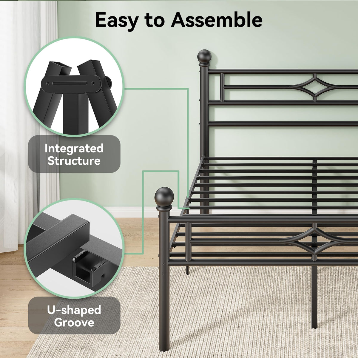 Black Full Metal Platform Bed Frame with Headboard and Footboard F63149