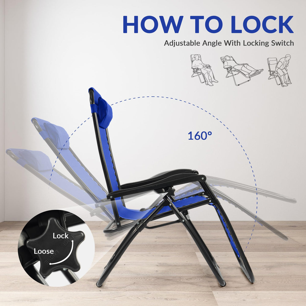 Zero Gravity Chair Set of 2 with Cup Holder Blue M437078