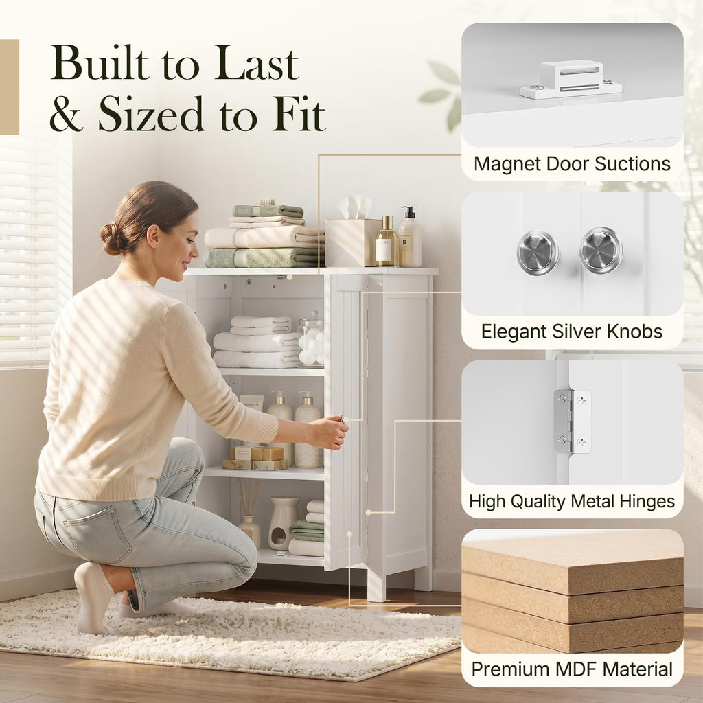 Bathroom Floor Storage Cabinet with Adjustable Shelf and Double Door T95854
