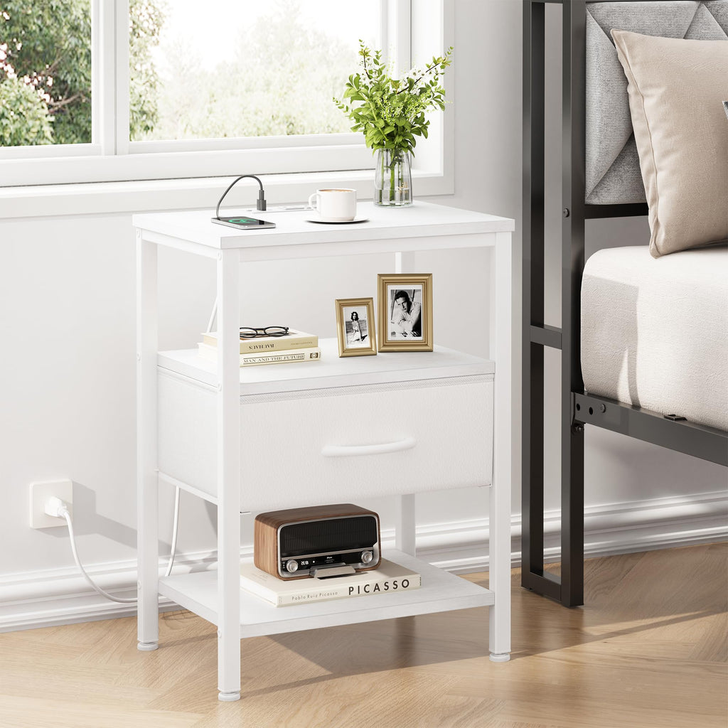 Nightstand with Charging Station, Fabric Drawers Z5845