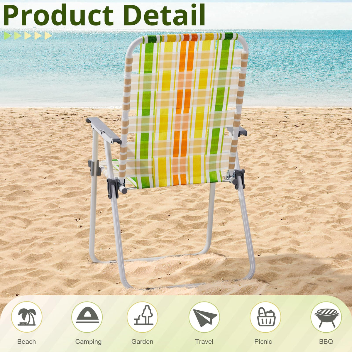 Set of 2 Webbed Folding Beach Chairs Yellow & Green A740488