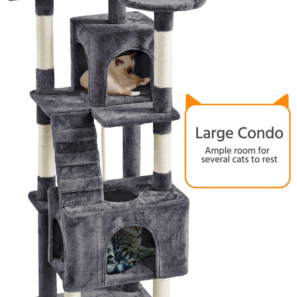 72in Dark Gray Cat Tree Tower with 2 Condos & 3 Perches S884800