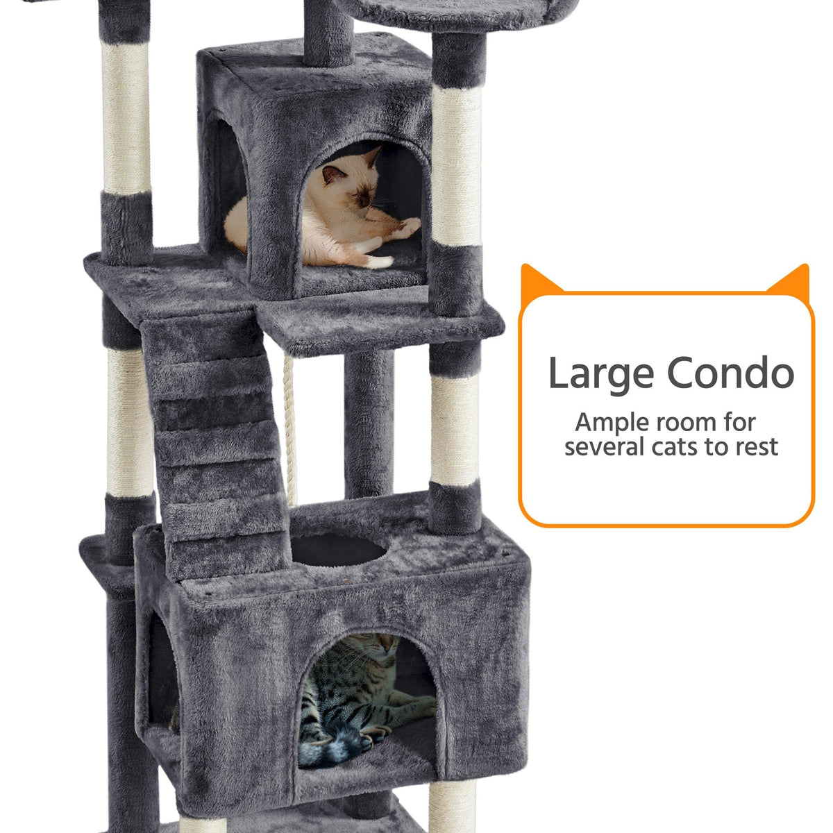 72in Dark Gray Cat Tree Tower with 2 Condos & 3 Perches S884800