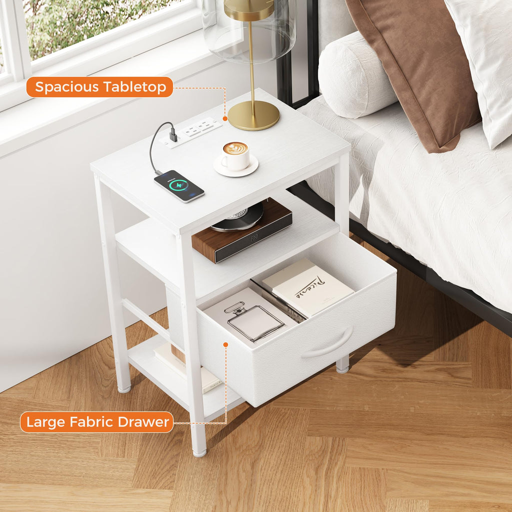 Nightstand with Charging Station, Fabric Drawers Z5845