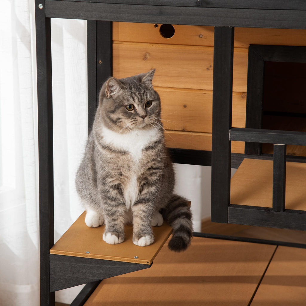 3-Story Wooden Outdoor Cat House with Raised Floor F415576