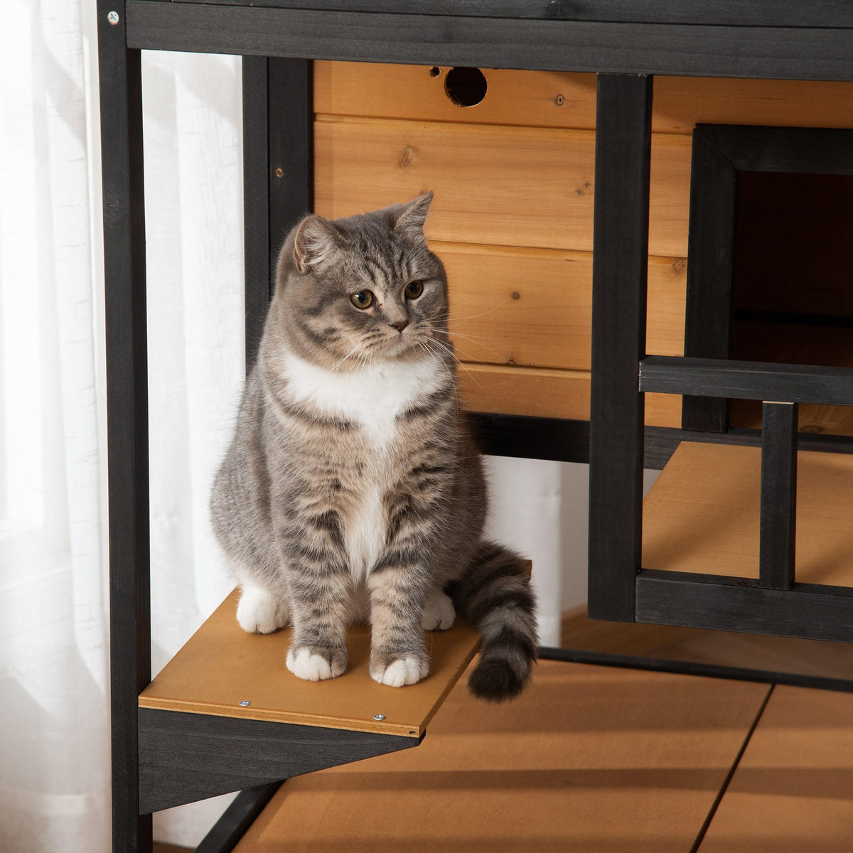 3-Story Wooden Outdoor Cat House with Raised Floor F415576