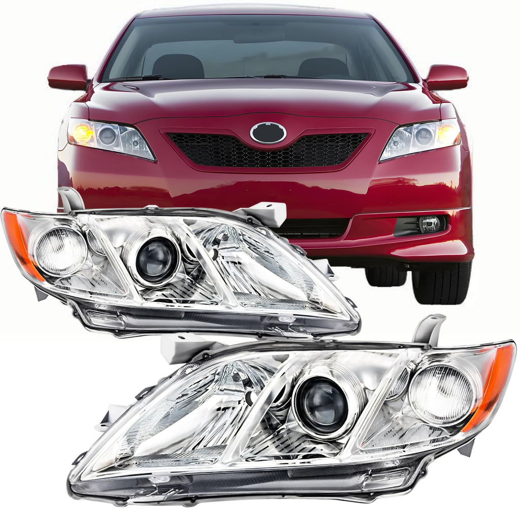 Headlights Assembly for 2007 2008 2009 Toyota Camry Chrome Housing Clear Lens D24418