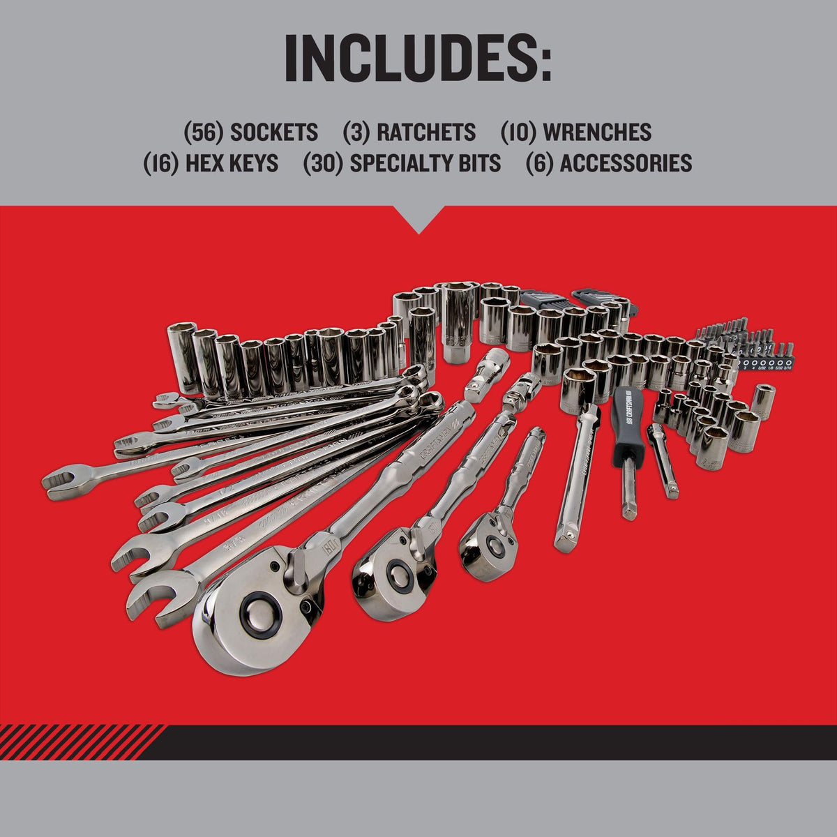 121-Piece Gunmetal Chrome Mechanics Tool Set with Hard Case S587