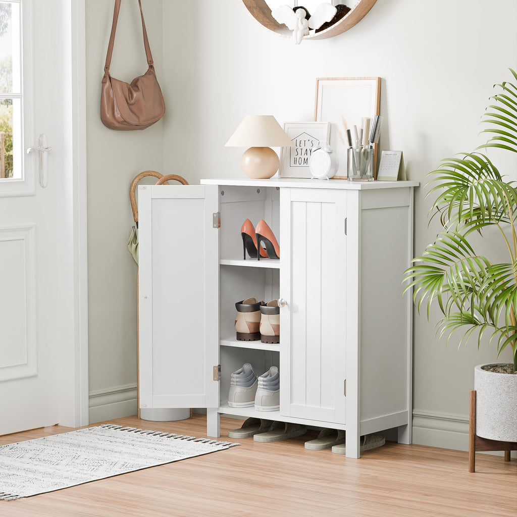 Bathroom Floor Storage Cabinet with Adjustable Shelf and Double Door T95854