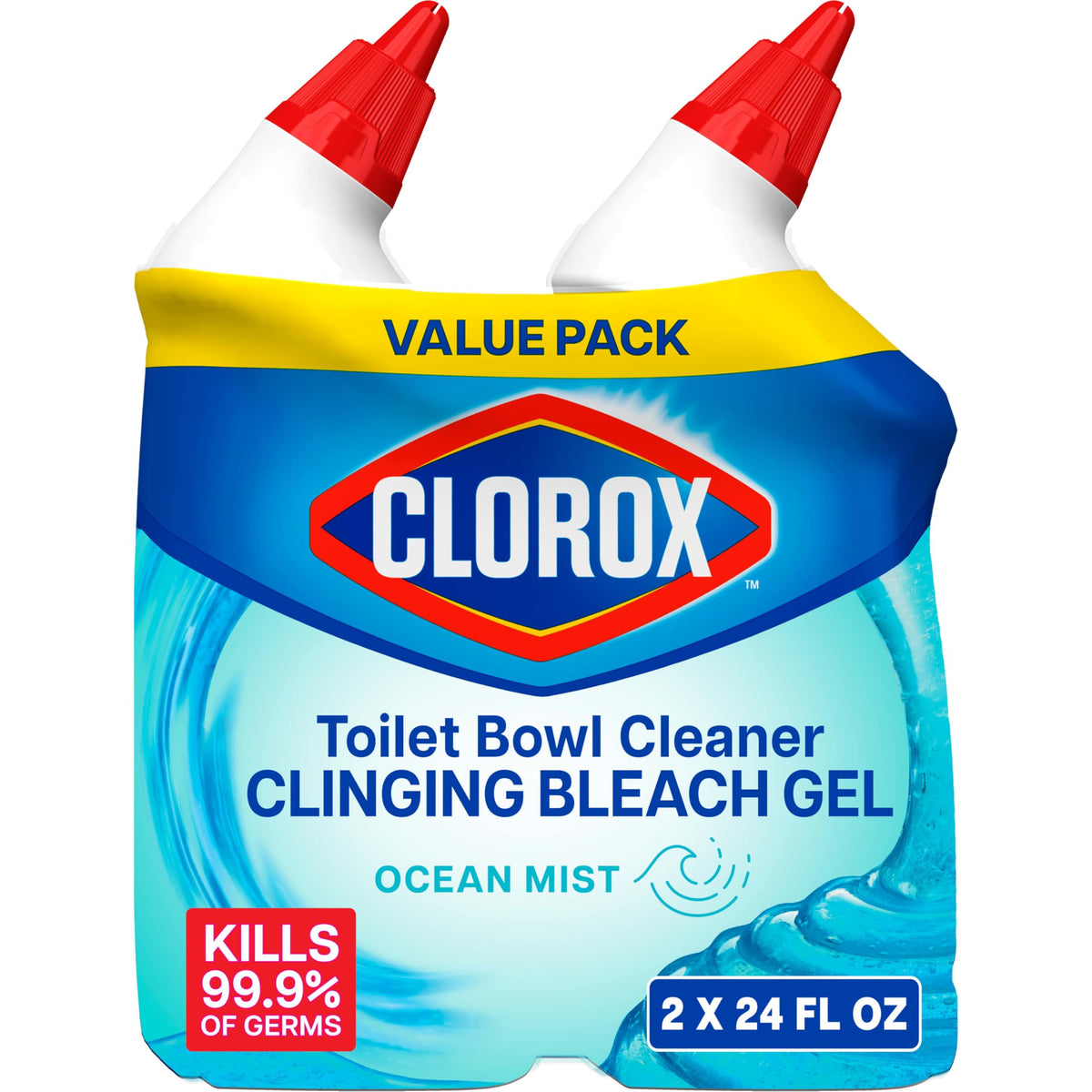Toilet Bowl Cleaner Clinging Bleach Gel, Ocean Mist, 24 Fl Oz, Pack of 2 M479656
