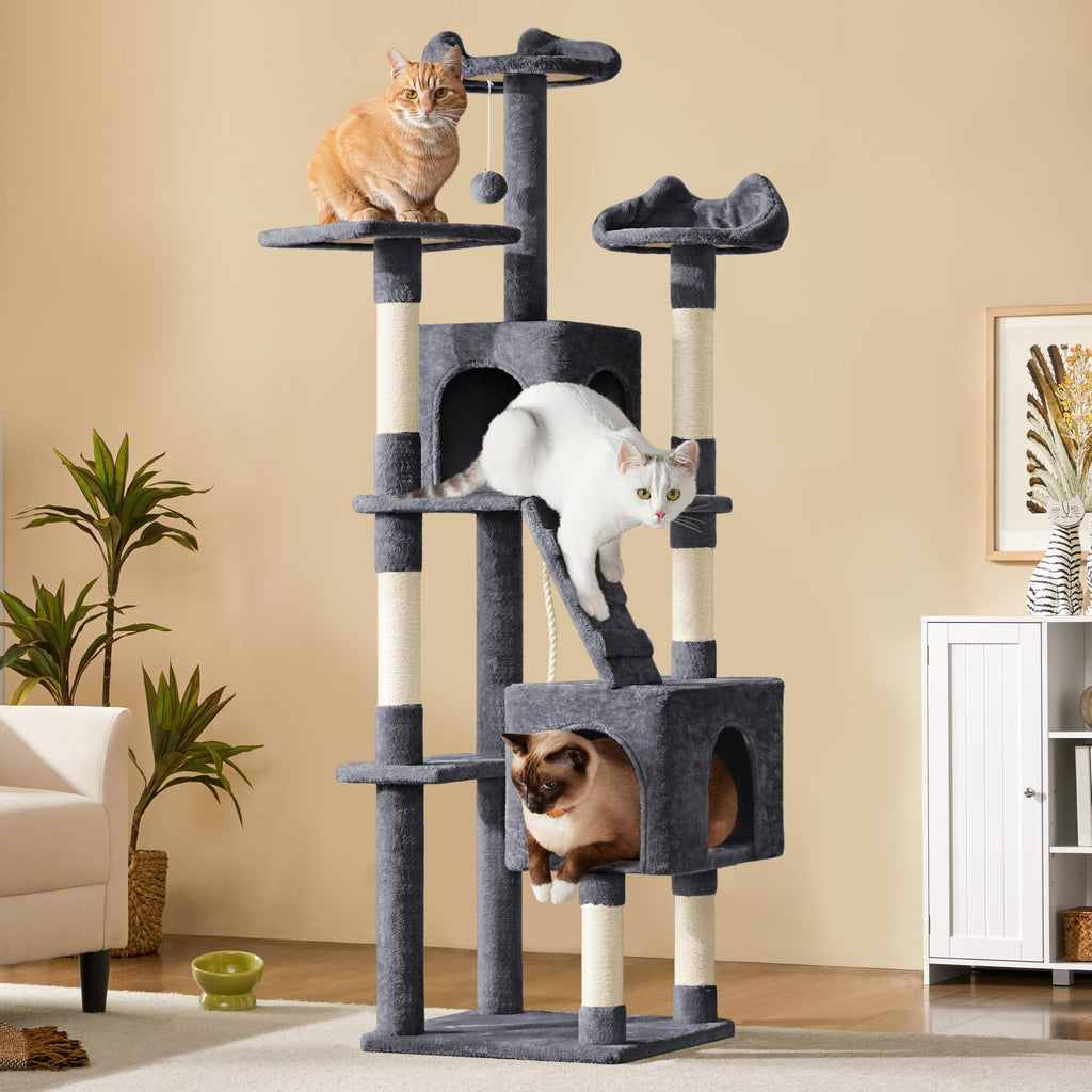 72in Dark Gray Cat Tree Tower with 2 Condos & 3 Perches S884800