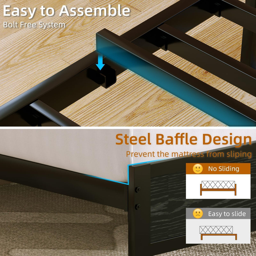 Dark Grey Twin Bed Frame with LED Lights and Charging Station N97989