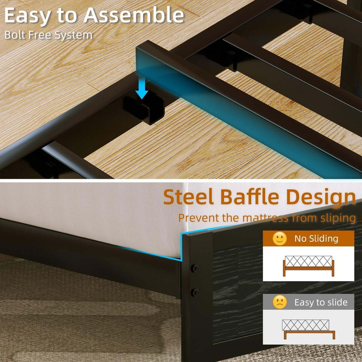 Dark Grey Twin Bed Frame with LED Lights and Charging Station N97989