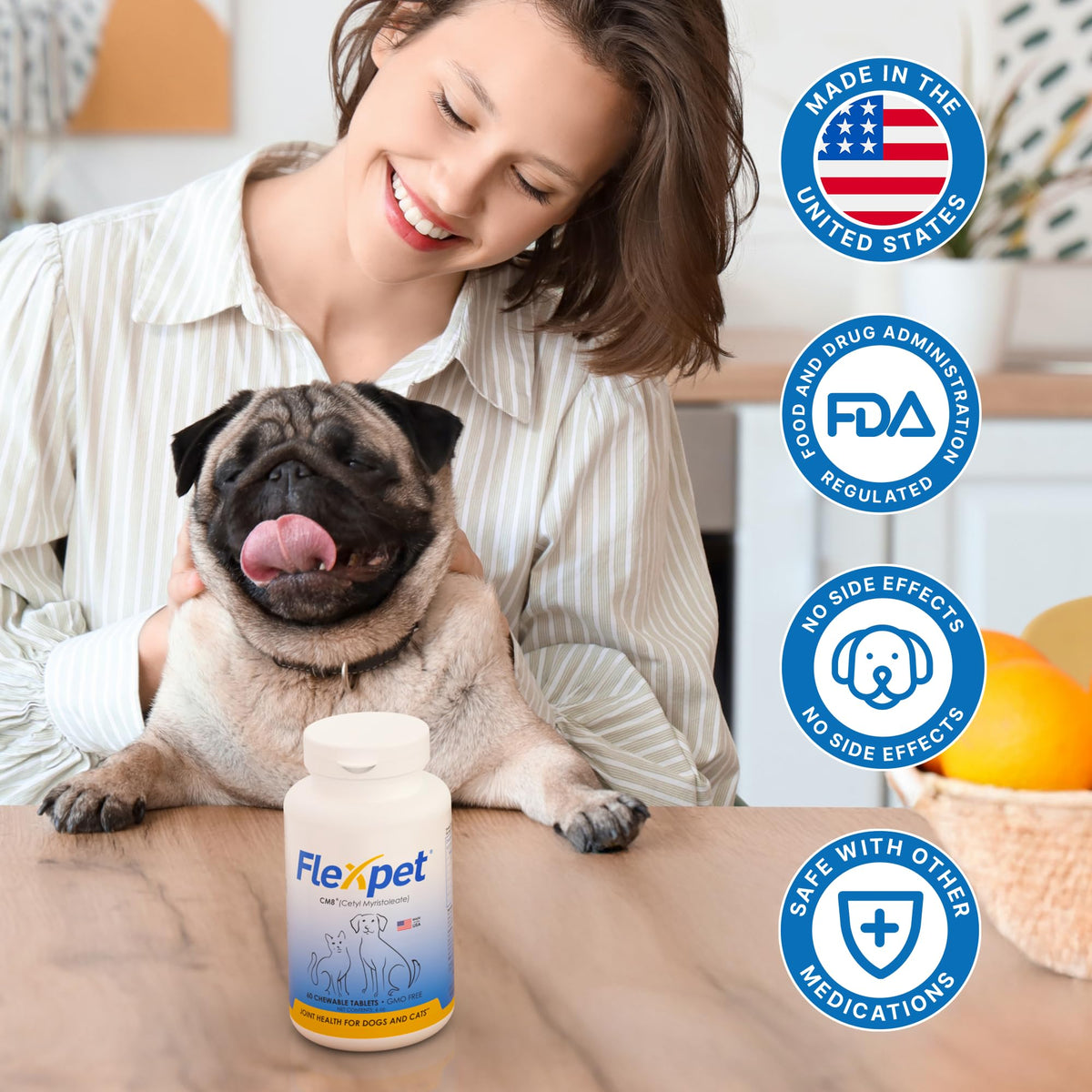 Hip & Joint Supplement for Dogs & Cats with Glucosamine, Collagen, MSM - 60 Tablets X637582