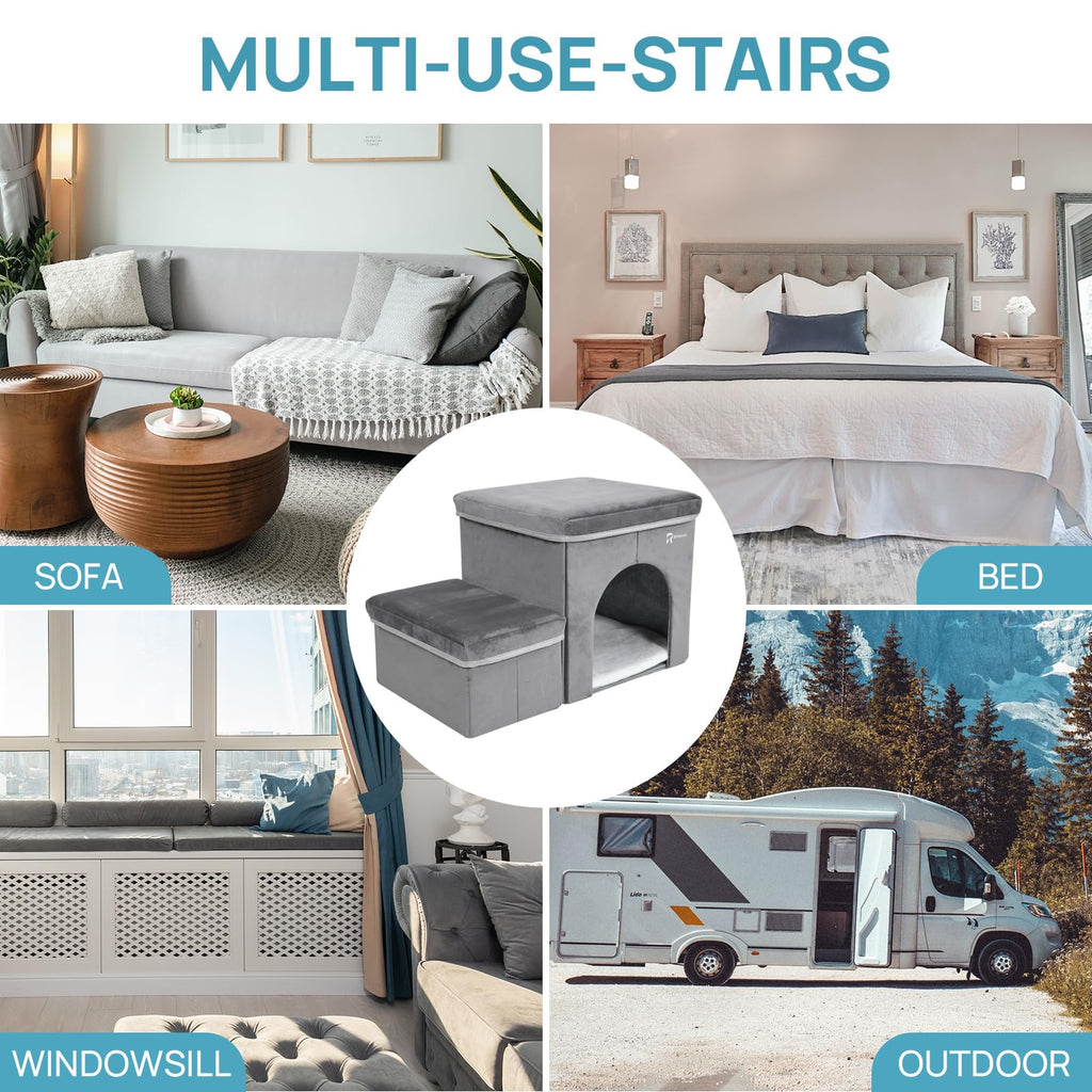 Foldable Pet Stairs with House & Storage G4820
