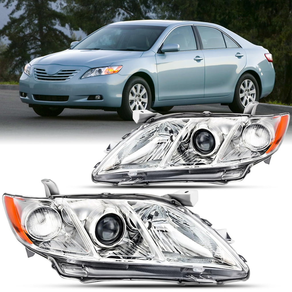 Headlights Assembly for 2007 2008 2009 Toyota Camry Chrome Housing Clear Lens D24418