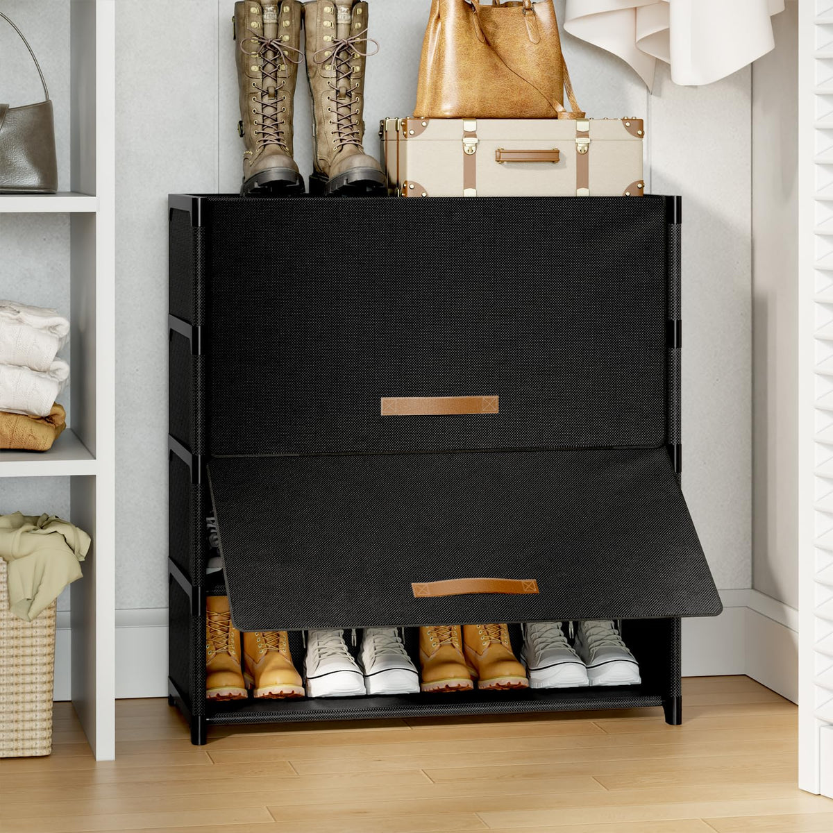 Black 5 Tier Shoe Cabinet with Door H8940
