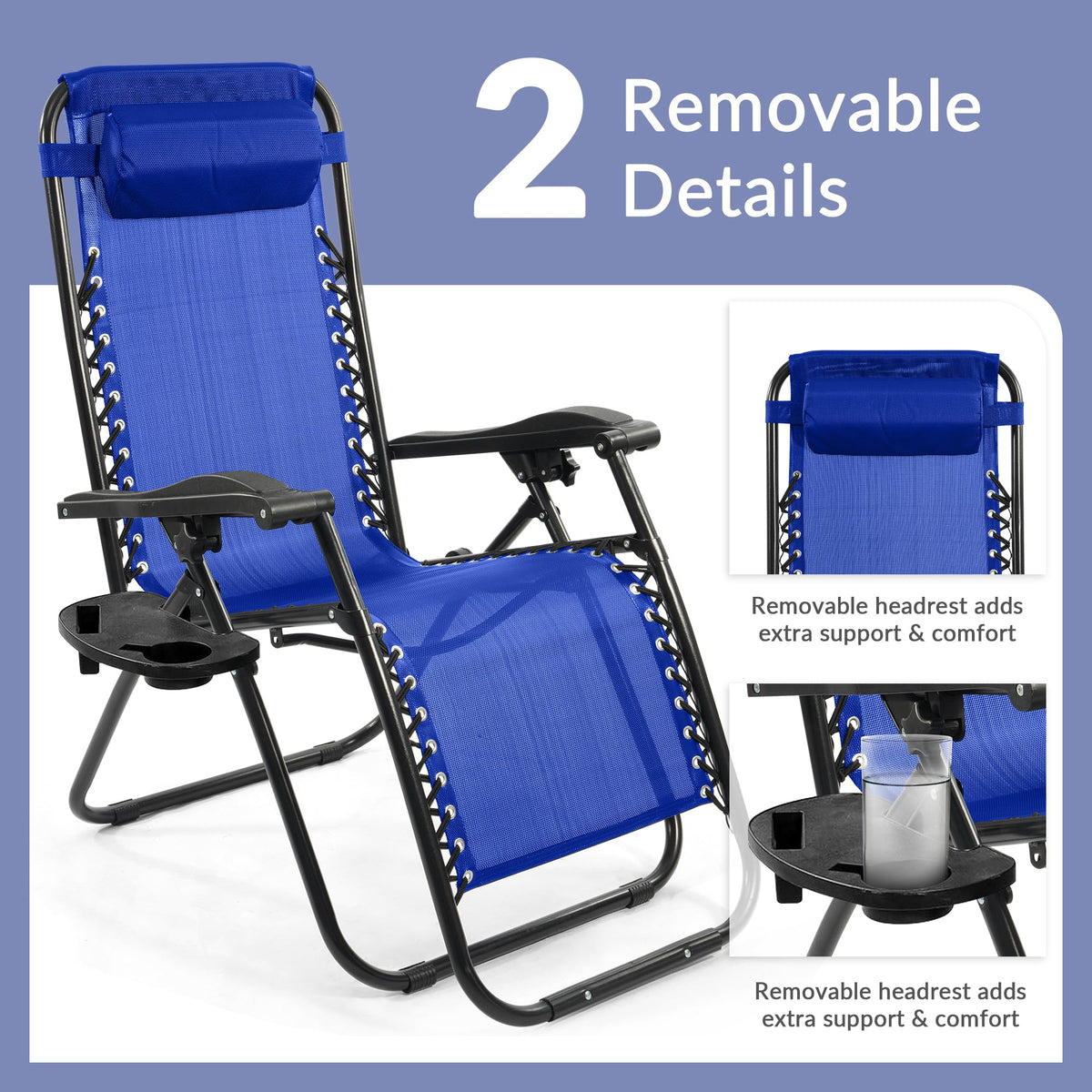 Zero Gravity Chair Set of 2 with Cup Holder Blue M437078