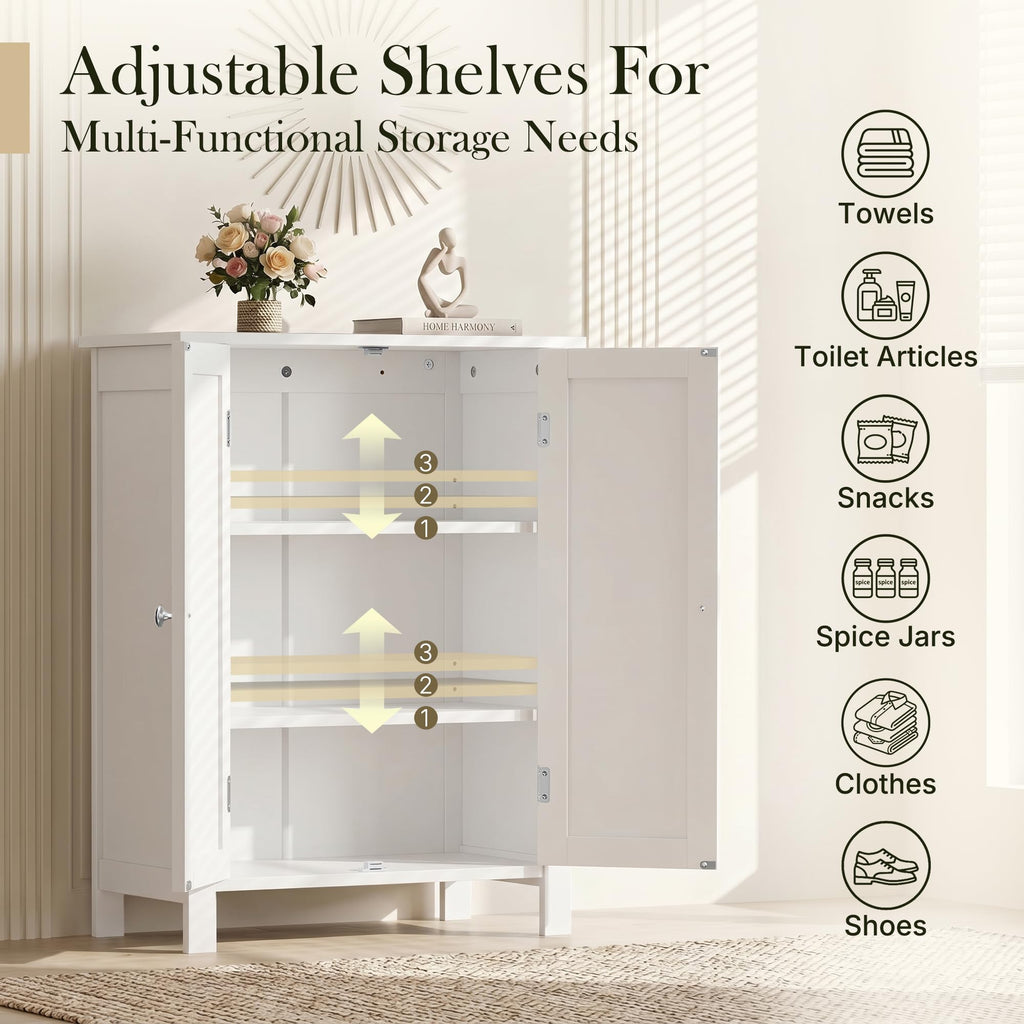 Bathroom Floor Storage Cabinet with Adjustable Shelf and Double Door T95854