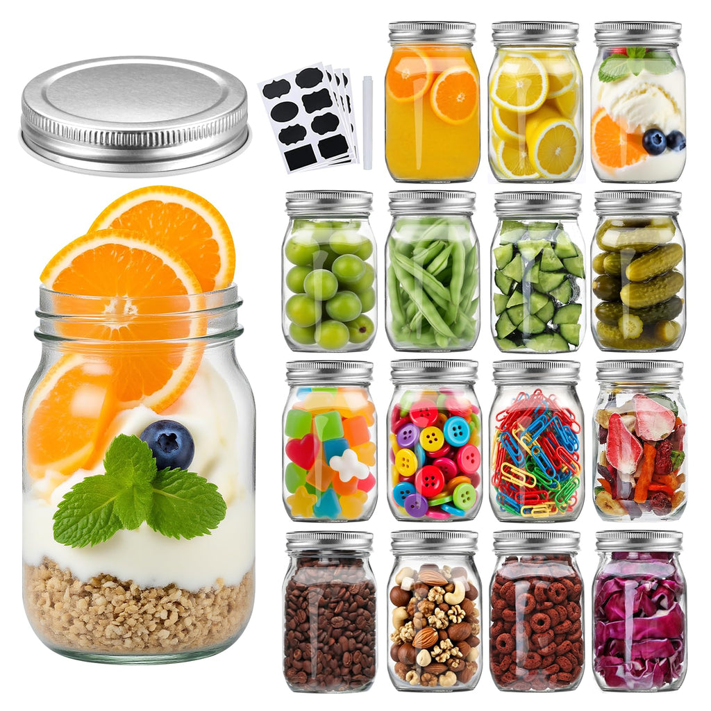 16 Pack 16 oz Glass Mason Jars with Airtight Lids E56225