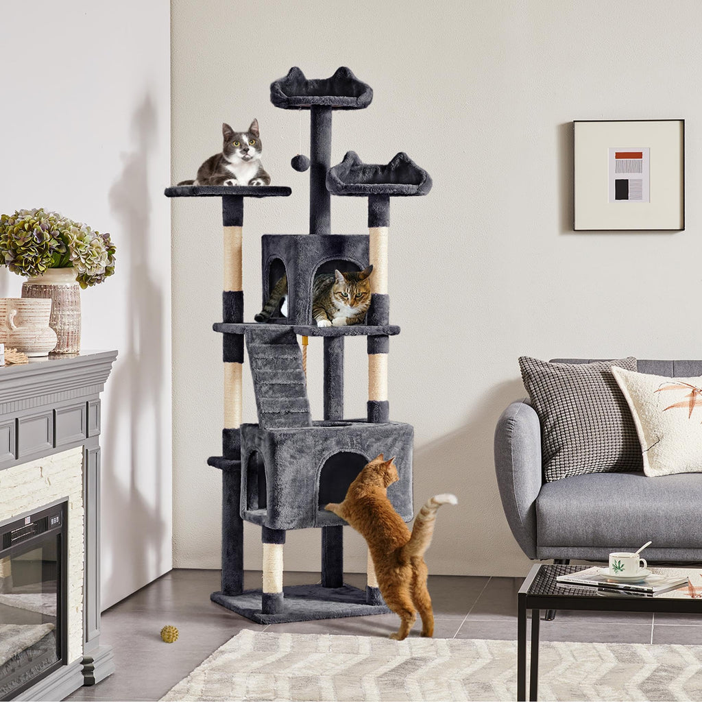 72in Dark Gray Cat Tree Tower with 2 Condos & 3 Perches S884800