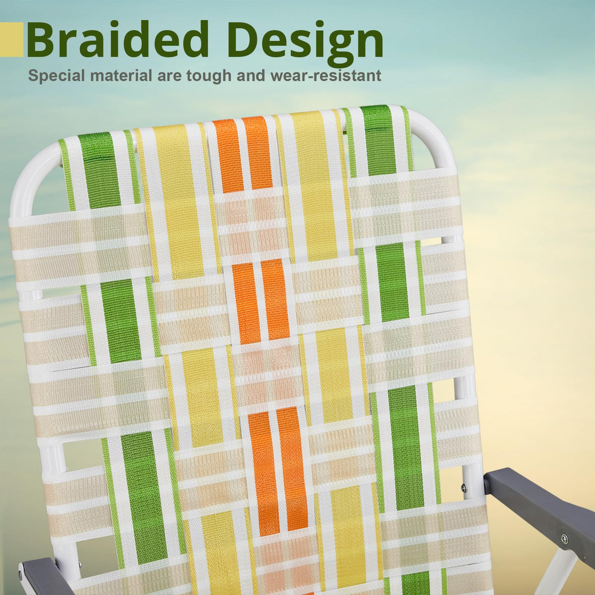 Set of 2 Webbed Folding Beach Chairs Yellow & Green A740488