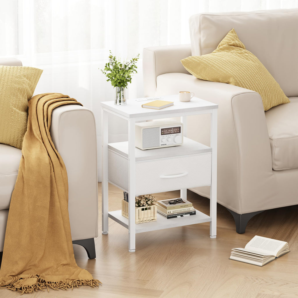 Nightstand with Charging Station, Fabric Drawers Z5845