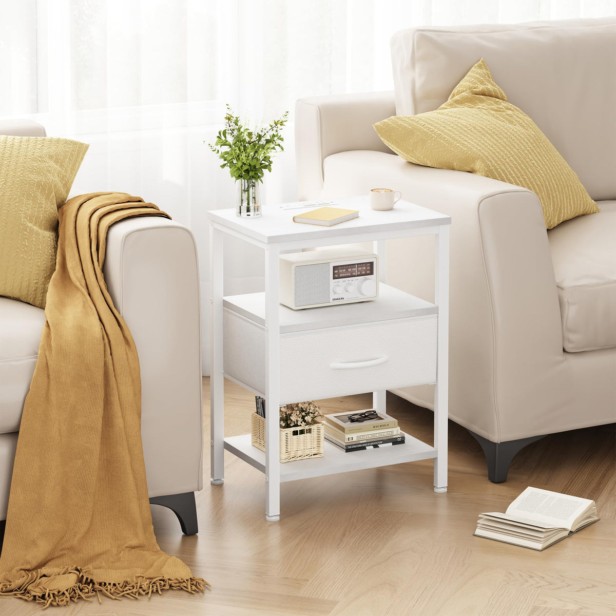 Nightstand with Charging Station, Fabric Drawers Z5845