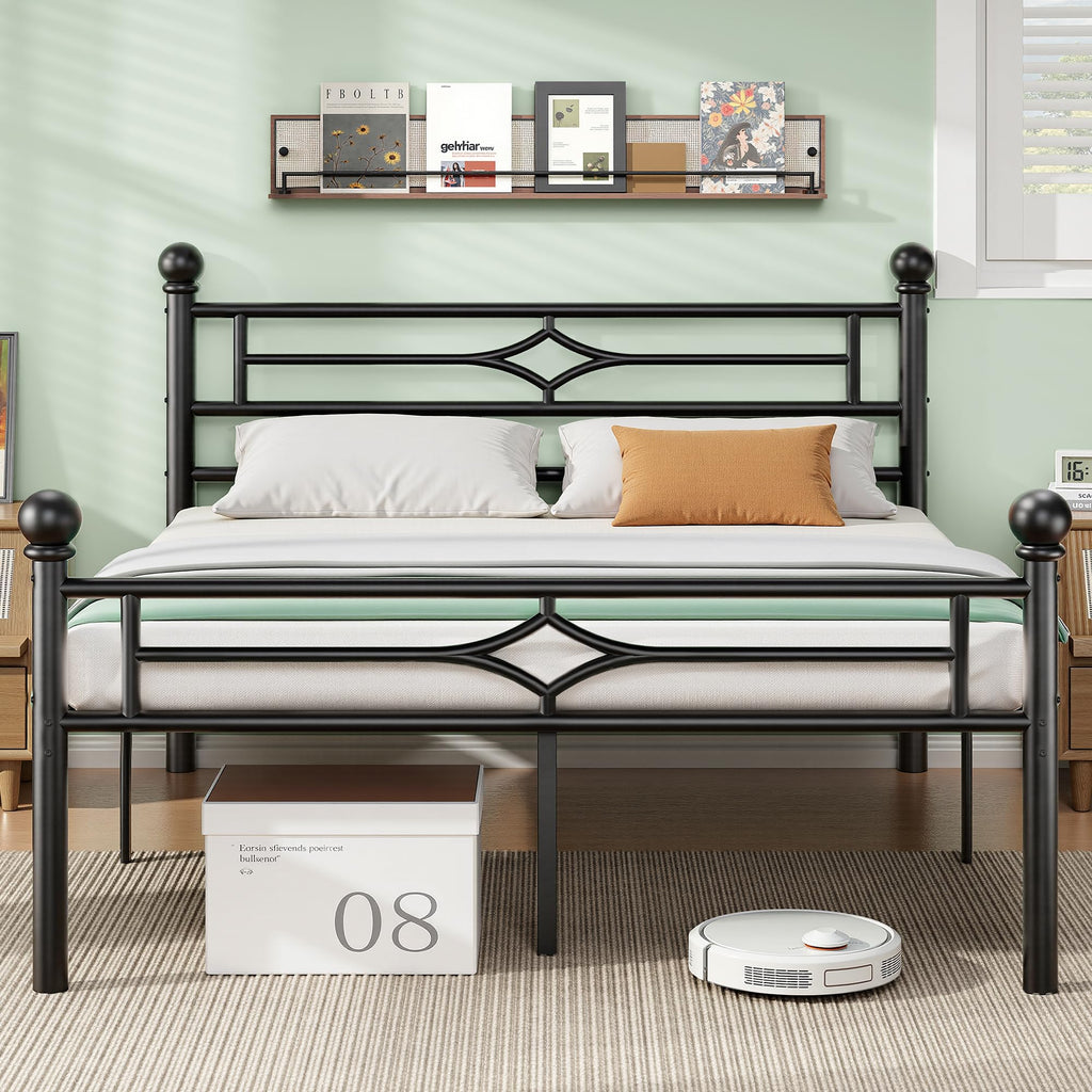 Black Full Metal Platform Bed Frame with Headboard and Footboard F63149