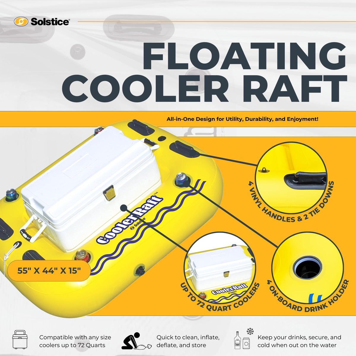 Yellow Inflatable Tube Float with Grab Handles and Cupholders C710