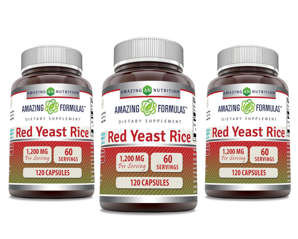 Red Yeast Rice 1200mg Capsules Supplement 120 Count 3 Pack V693709